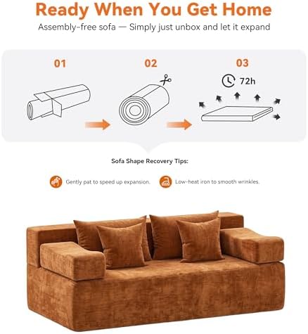 MONVANE 70" Modular Sectional Sofa, Boneless Loveseat, Orange - Image 6