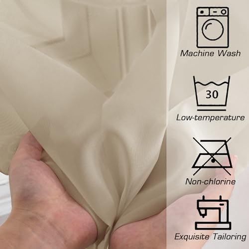 OWENIE Extra Long Sheer Curtains 96 inches Long for Bedroom Living Room, Soft Light Weight Airy Voile Sheer Curtains, Rod Pocket Light Filtering Solid Color Farmhouse Curtains, Each 42Wx96L inch - Image 5
