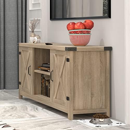 YESHOMY Modern Farmhouse TV Stand with Barn Doors for 65 Inch TV, White Oak - Image 5