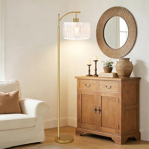 ILLMTW Glass Floor Lamp for Living Room,Bedroom,Gold Dimmable Standing Lamp with Remote,Brass White Tall Lamp Boho Mid Century Modern Floor Lamps Arc Floor Light Lamp Bohemian - Image 3