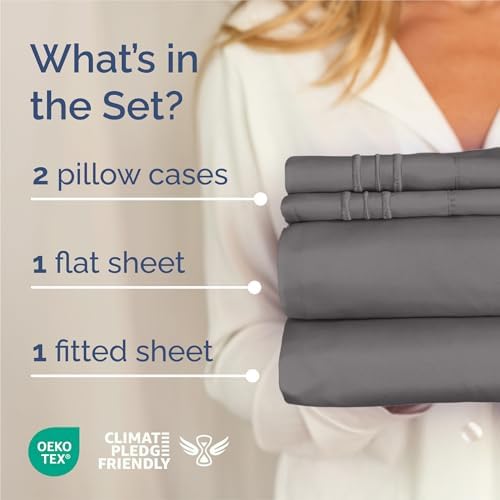 King Size 4 Piece Sheet Set - Comfy Breathable & Cooling Sheets - Dark Grey - Image 2