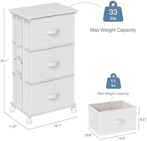DUMOS Nightstand, Bedside Table with 3 Fabric Drawers - Image 3