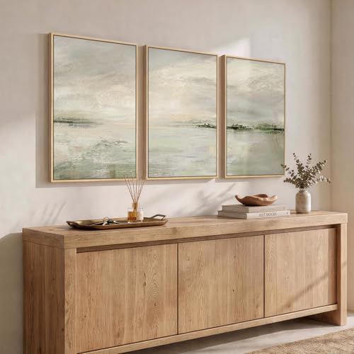 Framed Sage Green Abstract Landscape Wall Art for Bedroom, 3 Piece 16x24 In - Image 2