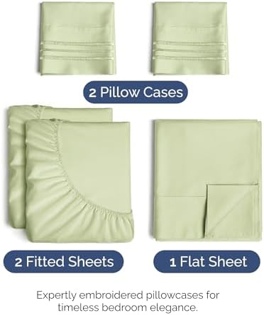 Split King Size 5 Piece Sheet Set - Breathable & Cooling - Light Sage Green - Image 2
