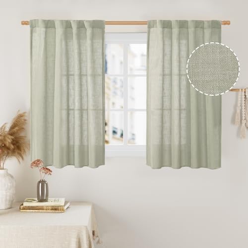 LAMIT 40 Inch Length Linen Curtains for Small Windows Over Silk 2 Panels by LAMIT