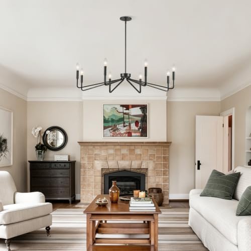8-Light 38 Inch Large Black Farmhouse Chandelier for Living Room - Image 2