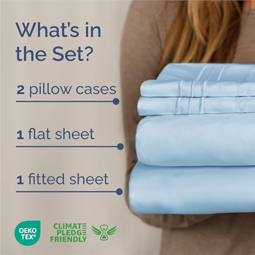 King Size 4 Piece Sheet Set - Breathable & Cooling Sheets - Light Blue - Image 2