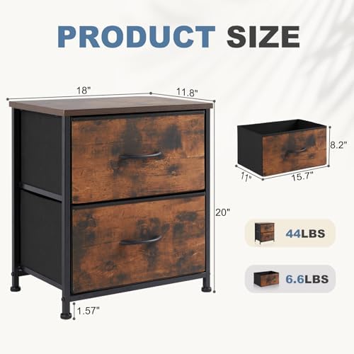 DUMOS Night Stand Small Dresser for Bedroom with 2 Drawers, Bedside Table - Image 3