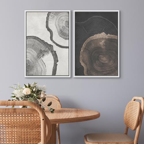 SIGNWIN Framed Canvas Print Wall Art Wood Tree Rings Abstract Illustrations Minimalist Modern Wall Art Neutral Boho Decor for Living Room, Bedroom, Office - 24"" x36 x2 White - Image 3