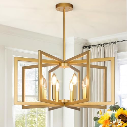 Lynnoland 25"-61" Height Adjustable Modern Gold Chandelier for Dining Room, No Assembly Required Gold Dining Room Light Fixture Over Table, Industrial Metal Pendant Lights Fixture for Kitchen Island by BringBrightnesstoYourLife
