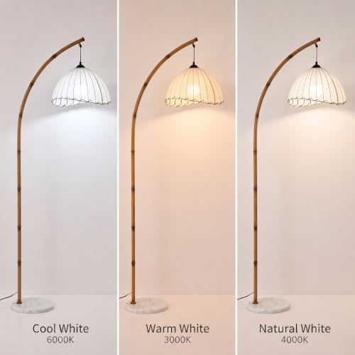 Bamboo-Inspired Arc Floor Lamp, 3 Color Temperatures, Marble Base - Image 6