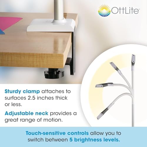 OttLite Extra Wide Area ClearSun LED Clamp Lamp, Silver - Image 2