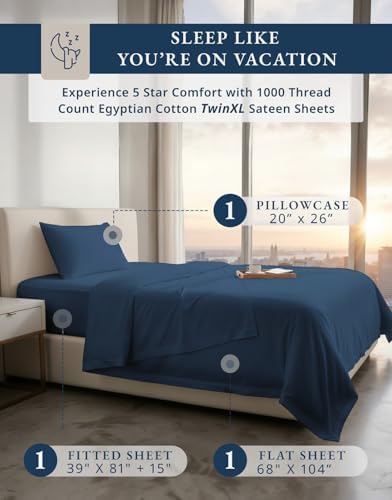 LANE LINEN Twin XL Sheets Deep Pockets 100% Egyptian Cotton - Estate Blue - Image 2