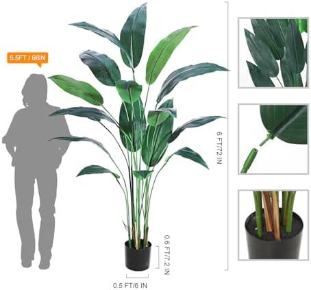6FT Artificial Bird of Paradise Tree, Realistic Silk Faux Plant with 17 Trunks, Tall Fake Floor Plant for Indoor & Outdoor Home Décor - Image 2