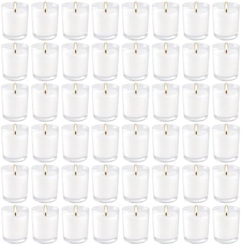 YOROXRG 48 Pack White Unscented Clear Glass Filled Votive Candles. Hand Poured Wax Candle Ideal Gifts for Home Décor Parties Weddings Holidays and Meditation (White) by YOROXRG