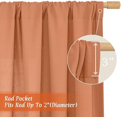 LAMIT Terracotta Linen Curtains 72 inches Long for Living Room 2 Panels - Image 3