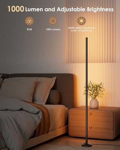 Corner Floor Lamp, 65" RGB Color Changing Mood Light with Remote Control, Dimmable LED Corner Lamp with Music Sync, Modern Floor Lamp for Living Room Gaming Room - Image 2