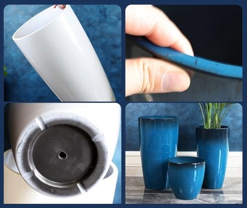 24,21,11 Inch Large Plastic Planters with Drainage Hole and Saucer - Set of 3 Tall Plant Pots Indoor Flower Pot Tall Round Planters Outdoor Large Tall Planter - Image 5