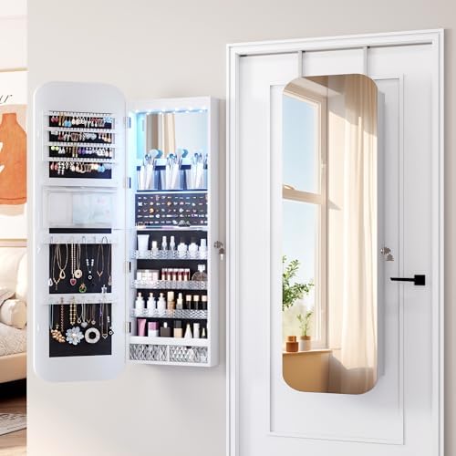 Vlsrka 47.2" Wall/Door Mounted Jewelry Cabinet Organizer Armoire W/Mirror - Image 2
