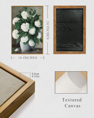 InSimSea Framed Wall Art Vintage Decor, White Hydrangea Prints, 16x24In - Image 4