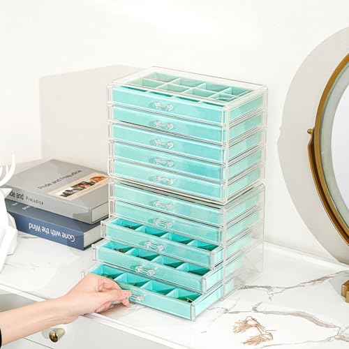 ProCase Earring Holder Organizer Jewelry Box with 10 Drawers, Aqua - Image 3