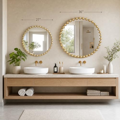 Madison Park 36 inch Gold Round Mirror, Round Mirrors for Wall Decor, Metal Frame Circle Mirrors for Bathroom, Living Room, Circle Wall Metal Art Mirror - Image 2