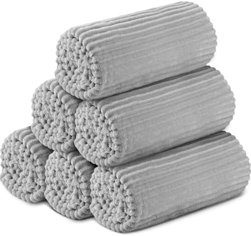 Buryeah 6 Pcs Flannel Blankets Bulk,Fall Outdoor Wedding, Light Gray by Buryeah