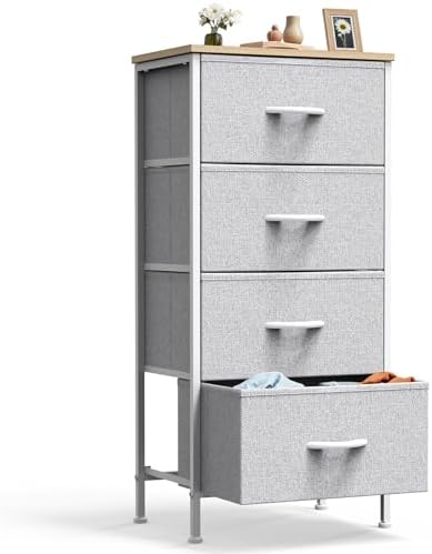 DUMOS Nightstand, Bedside Table with 4 Fabric Drawers by DumosLifestyle