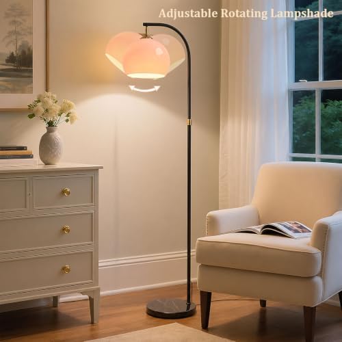 Pink Arc Floor Lamp with Natural Marble Base, Mid Century Modern - Image 2