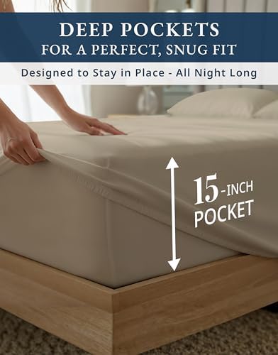 LANE LINEN Sheets for Full Size Bed 100% Egyptian Cotton Sateen - Taupe - Image 6