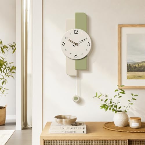 Modern Minimalist Pendulum Wall Clocks For Living Room Decor,9*24in,Sage - Image 4