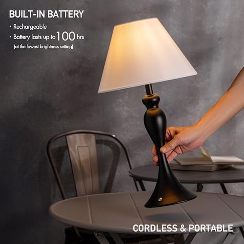 O'Bright Ember Cordless Table Lamp – Rechargeable, Touch Dimmable, Battery Operated, E26 LED Bulb, Type-C Fast Charging, Portable Lamp for Bedroom, Living Room, Office, Black - Image 3