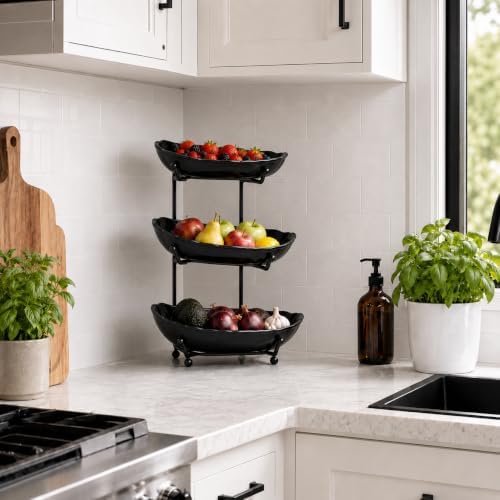 HBlife 3 Tier Fruit Bowl, Ceramic Fruit Basket for Kitchen Counter - Image 6