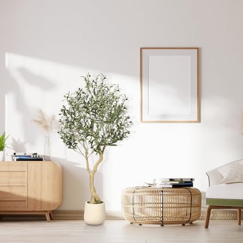 Realead 5ft Olive Trees Artificial Indoor with White Tall Exquisite Planter - Image 7