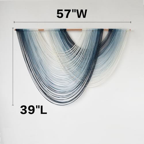 Macrame Wall Hanging Large handmade Navy Blue Ombre Fiber Art 57"W*39"L - Image 5