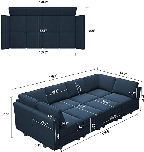 Belffin Modular Sectional Sofa with Storage Chaises Sectional Sleeper Sofa Couch 8 Seat Sectional Bed Blue - Image 2