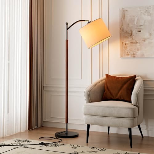 Arc Floor Lamp, Corner Mid Century Modern Floor Lamp, Standing Lamp with Adjustable Hanging Lampshade and Marble Base, Floor Lamps for Living Room, Bedroom, Office, Walnut Brown by MITELSON