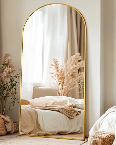 Suidia 76"x34" Arched Full Length Mirror with Stand, Gold Floor Mirror by SuidiaMirror