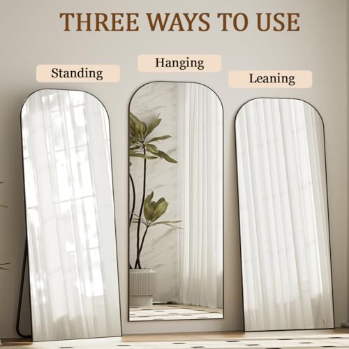 Koonmi Mirror, 71x26 inch Full Length with Stand, Black, Rounded Top, Floor Mount, Aluminum Frame, for Bedroom, Living Room - Image 5