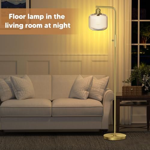66" Dimmable Gold Standing Lamp with Champagne Ribbed Glass for Living Room - Image 6
