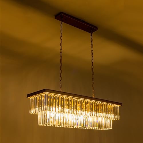 Wellmet Black Chandelier 40 inch, 11-Light Modern Rectangular Crystal Chandelier Ceiling Hanging, Linear Chandeliers Light Fixture for Living Room, Dining Room, Bedroom, Kitchen Island - Image 6