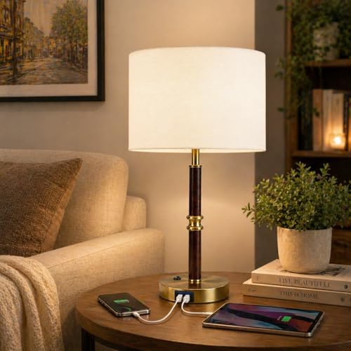 Table Lamp for Bedroom with USB & AC Outlet, Bulb Not Included by Starstrips