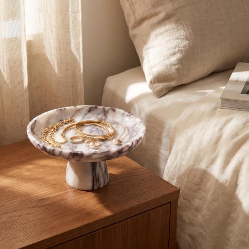 Ignifluence Calacatta Viola Marble Fruit Bowl, Pedestal Decorative Bowl - Image 3
