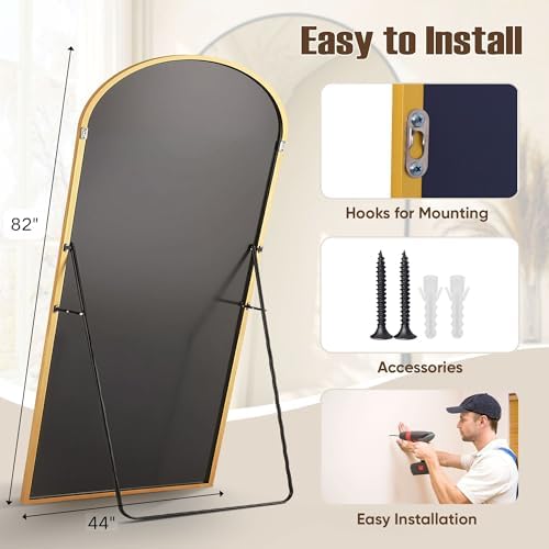 Oversized Floor Mirror, 82"x44" Arched Full Length Mirror, Gold - Image 6