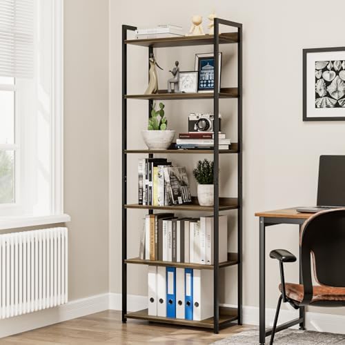 NUMENN Bookshelf, 6 Tier Freestanding Shelving Unit, Dark Walnut - Image 5
