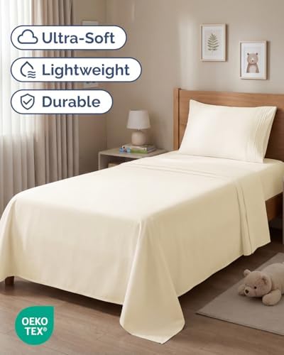 Twin Size 3 Piece Sheet Set - Comfy Breathable & Cooling Sheets - Off White - Image 2
