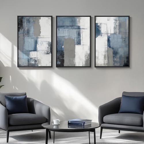 Large Framed Blue and Gray Modern Abstract Wall Art, 3 Piece Set, 20x30 In - Image 4
