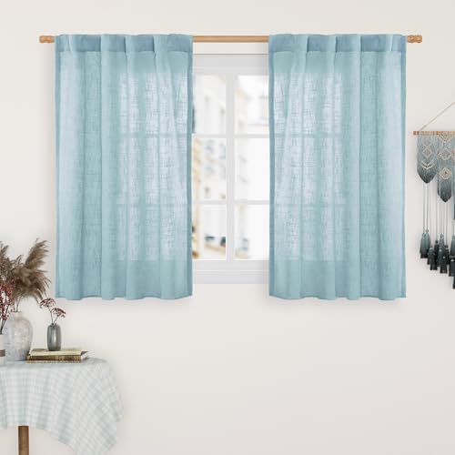 LAMIT 40 Inch Length Linen Curtains for Small Windows Over Silk 2 Panels by LAMIT