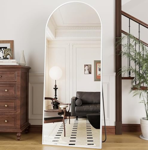Prywot Arched Full Length Mirror, 70"x26" Free Standing Floor Mirror, White - Image 3