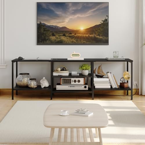 HOOBRO TV Stand with Power Outlets to 75 Inches, TV Console Table with Open Storage Shelves Cabinet, Industrial Media Entertainment Center for Living Room Bedroom, Black BB60DS01 - Image 2